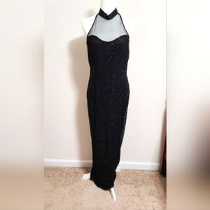Vintage Stenay Silk High Neckline Beaded Evening Gown